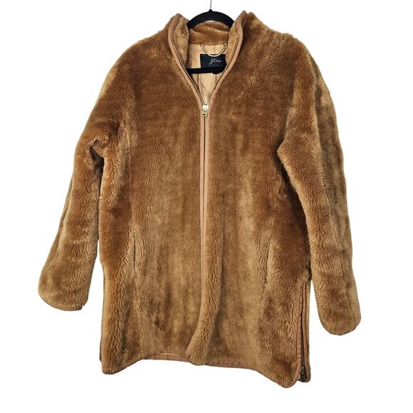 J.Crew M Zip-up Plush Fleece Coat Teddy Brown Fuzzy Full Zip Warm Casual - Picture 1 of 4